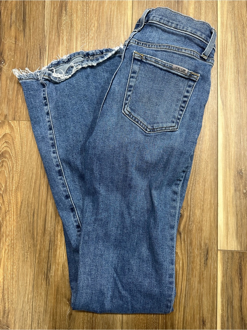 Joe's Jeans Cropped Distressed Hem Blue Denim